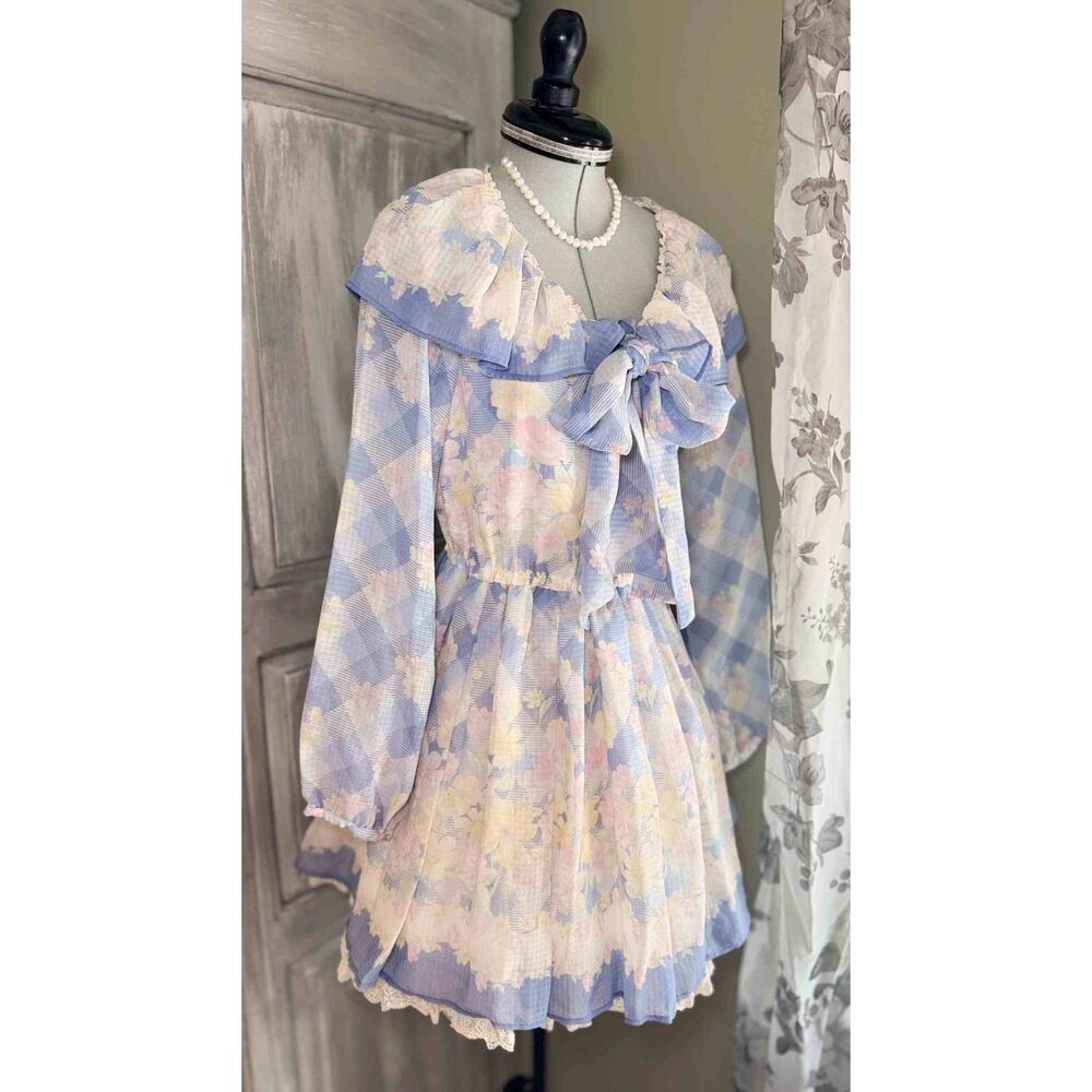 Liz Lisa Gingham x Floral Ribbon Bow Dress Jfashion Gyaru Coquette Fairycore - Picture 6 of 16